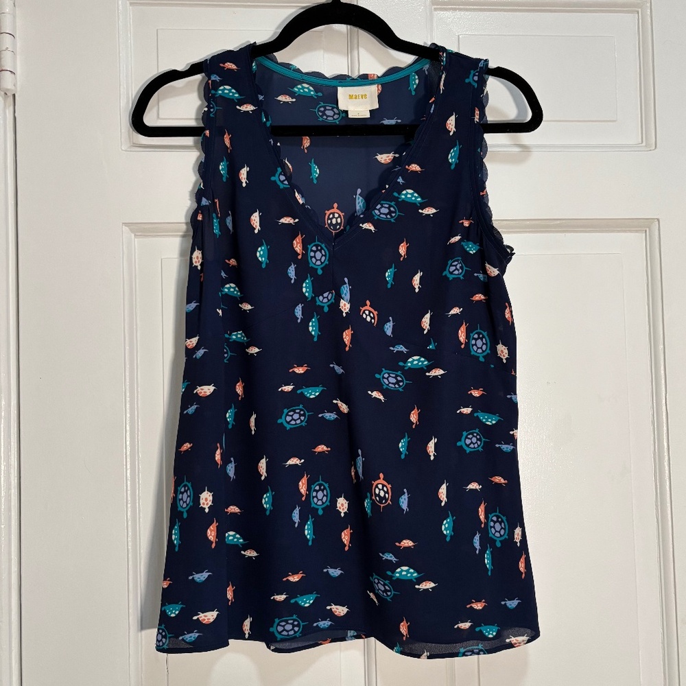 Maeve SemiSheer Navy Terrapin Sleeveless Top size 2 whimsical cute